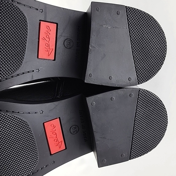 Yokono Women's Tall Black Leather Riding Biker Boots Strap Buckle Block Heel 39 - Picture 11 of 16